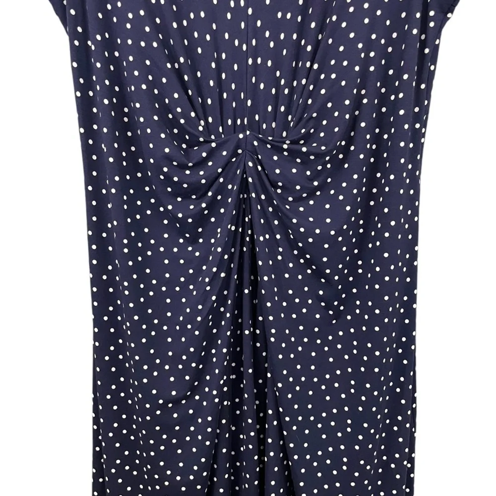Seraphine Maternity Jersey Knit Dress Cap Sleeve Navy Blue Polka Dot NWT - Picture 6 of 13